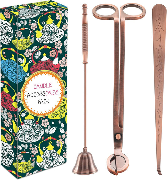 3 in 1 Candle Accessory Set - Wick Trimmer, Snuffer, Dipper with Gift Package for Candle Lovers (Copper)